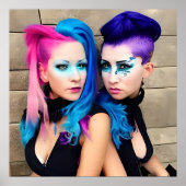 Vrouwen met Paarse, Roze en Blauwe Mohawks Poster (Voorkant)