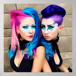 Vrouwen met Paarse, Roze en Blauwe Mohawks Poster