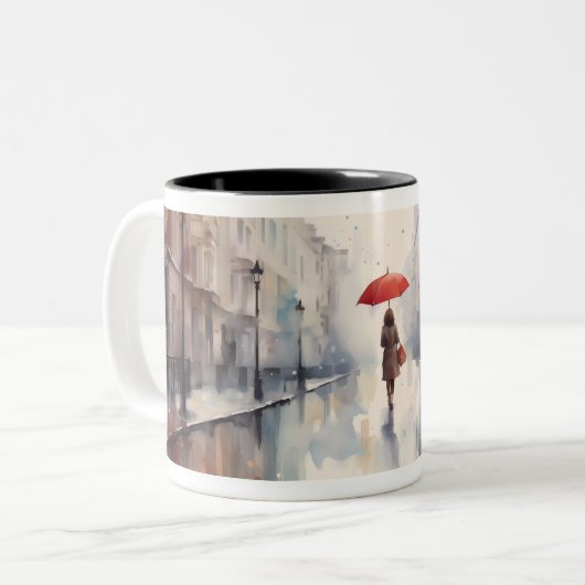 Vrouwen met paraplu Waterverf Graphic Mok (Voorkant links)