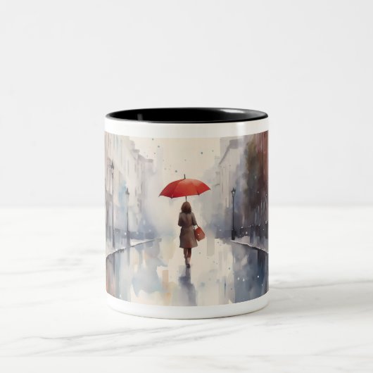 Vrouwen met paraplu Waterverf Graphic Mok (Center)