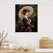 Vrouwen met parasol die in de tuin lopen poster (Keuken)