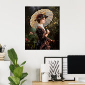 Vrouwen met parasol die in de tuin lopen poster (Thuiskantoor)