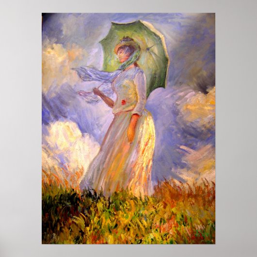 Vrouwen met parasol links - Afdrukken op Canvas Poster (Voorkant)