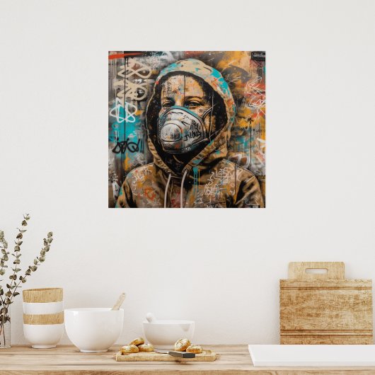 Vrouwen met Poster voor mask Graffiti (Keuken)