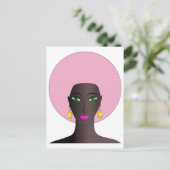 Vrouwen met roze afro en groene ogen Abstracte kun Briefkaart (Staand voorkant)