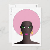 Vrouwen met roze afro en groene ogen Abstracte kun Briefkaart (Voorkant / Achterkant)