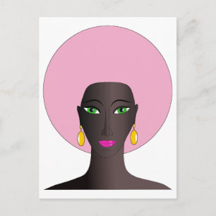 Vrouwen met roze afro en groene ogen Abstracte kun Briefkaart