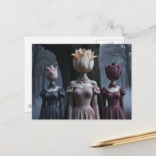 Vrouwen Met Tulp Hoofden Geheime Bos Briefkaart (Voorkant / Achterkant in situ)
