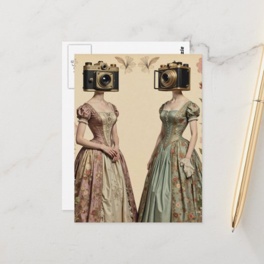 Vrouwen met vintage camera hoofden briefkaart (Voorkant / Achterkant in situ)