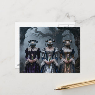 Vrouwen met vintage telefoonhoofden spokenbos briefkaart