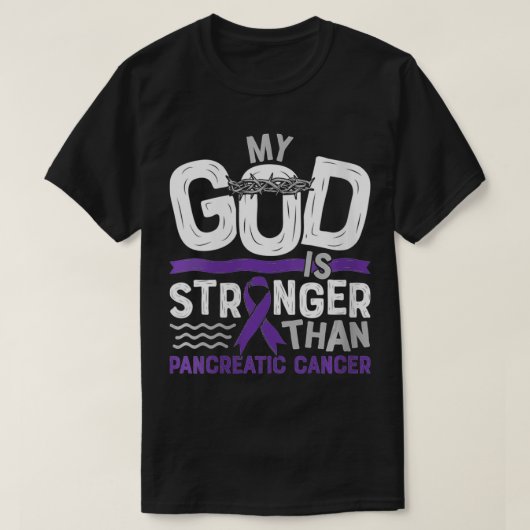 Vrouwen mijn God is sterker dan pancreaskanker S T-shirt (Design voorkant)