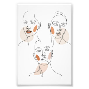 Vrouwen Minimalistische Lijnkunst Gezichten Foto Afdruk