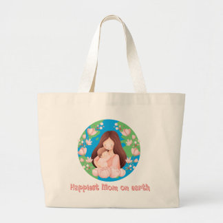 Vrouwen Moederdag Happiest Mom op aarde Grote Tote Bag