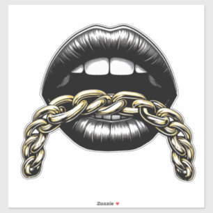 Vrouwen Mond Lippen Met Gouden Ketting Art Illustr Sticker