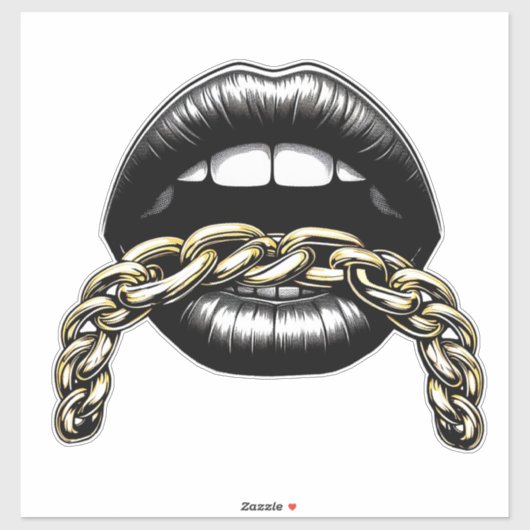 Vrouwen Mond Lippen Met Gouden Ketting Art Illustr Sticker (Vel)