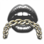 Vrouwen Mond Lippen Met Gouden Ketting Art Illustr Sticker (Voorkant)