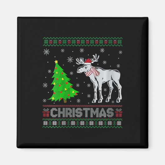 Vrouwen Moose kerstboom Lighting Ugly Christmas Sw Magneet (Voorkant)