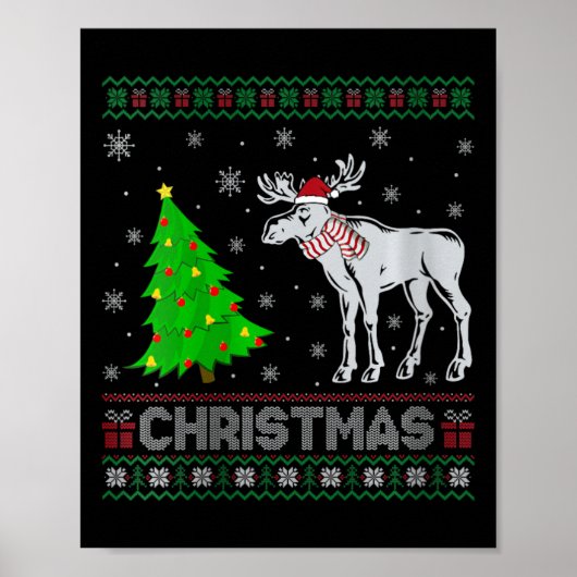 Vrouwen Moose kerstboom Lighting Ugly Christmas Sw Poster (Voorkant)