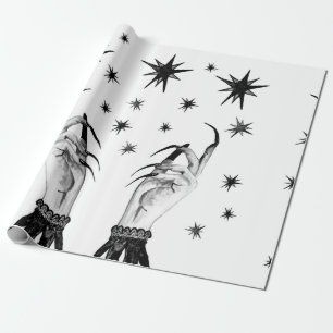 Vrouwen nemen achtergrond met sterren, heksen hand cadeaupapier