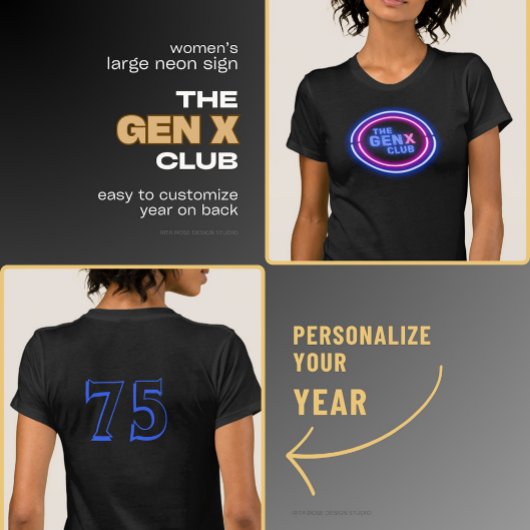 Vrouwen Neon Teken de GENX CLUB met jaar T-shirt