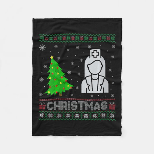 Vrouwen Nicu Nurse Kerstboom Lighting Ugly Christm Fleece Deken (Voorkant)