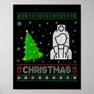 Vrouwen Nicu Nurse Kerstboom Lighting Ugly Christm Poster