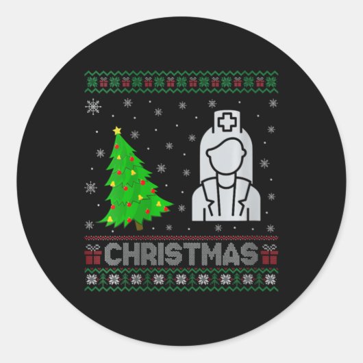 Vrouwen Nicu Nurse Kerstboom Lighting Ugly Christm Ronde Sticker (Voorkant)