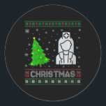 Vrouwen Nicu Nurse Kerstboom Lighting Ugly Christm Ronde Sticker<br><div class="desc">Vrouwen Nicu Verpleegster Kerstboom Verlichting Lelijke Kerst Trui</div>