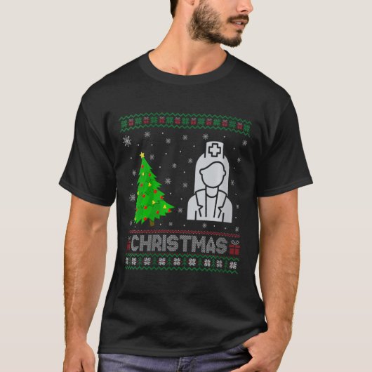 Vrouwen Nicu Nurse Kerstboom Lighting Ugly Christm T-shirt (Voorkant)