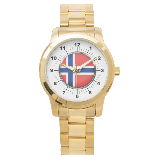 Vrouwen Noorwegen Vlag Oversized gouden horloge (Voorkant)