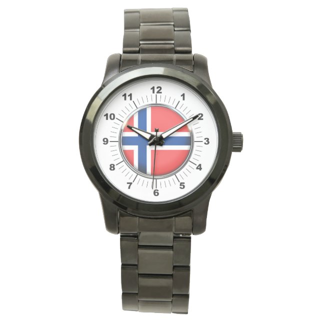 Vrouwen Noorwegen Vlag Oversized zwart horloge (Voorkant)