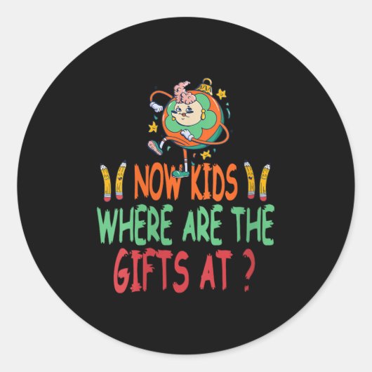 Vrouwen nu Kinder waar zijn de verrassingen Grappi Ronde Sticker (Voorkant)
