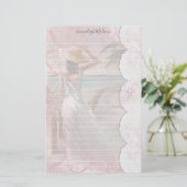 Vrouwen Ocean Uitzicht Faux Lace Lined Briefpapier (Staand voorkant)