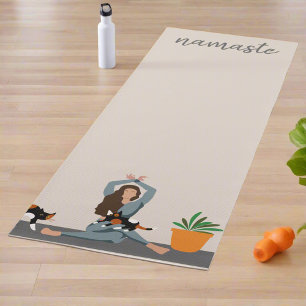 Vrouwen oefenen met katten Namaste meditatie Yogamat