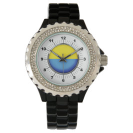 Vrouwen Oekraïense vlag Rhinestone Zwart emaille h Horloge