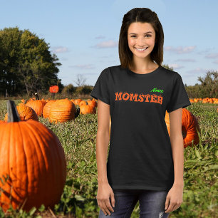 Vrouwen Oktober Schattige Halloween Momster Zwart T-shirt
