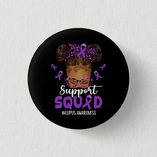 Vrouwen Ondersteuning Squad Afro Messy Bun Luipaar Ronde Button 3,2 Cm (Voorkant)