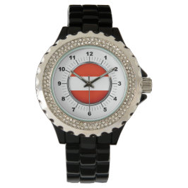 Vrouwen Oostenrijk Vlag Strass Zwart emaille horlo Horloge