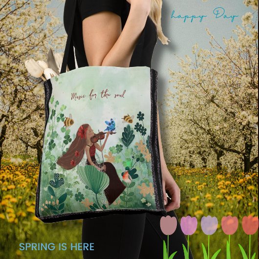 Vrouwen op een weide die viool spelen tote bag