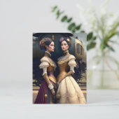 Vrouwen op het Victoriaans Steampunk treinstation Briefkaart (Staand voorkant)