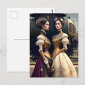 Vrouwen op het Victoriaans Steampunk treinstation Briefkaart (Voorkant / Achterkant)