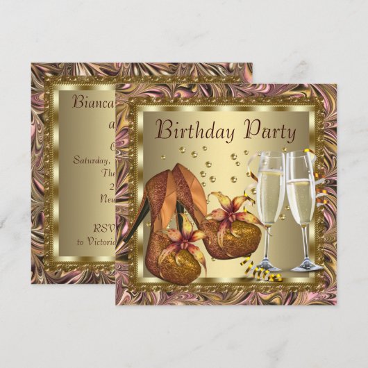 Vrouwen Oranje Roze Gouden Verjaardagsfeest Kaart (Voorkant / Achterkant)