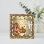 Vrouwen Oranje Roze Gouden Verjaardagsfeest Kaart (Staand voorkant)