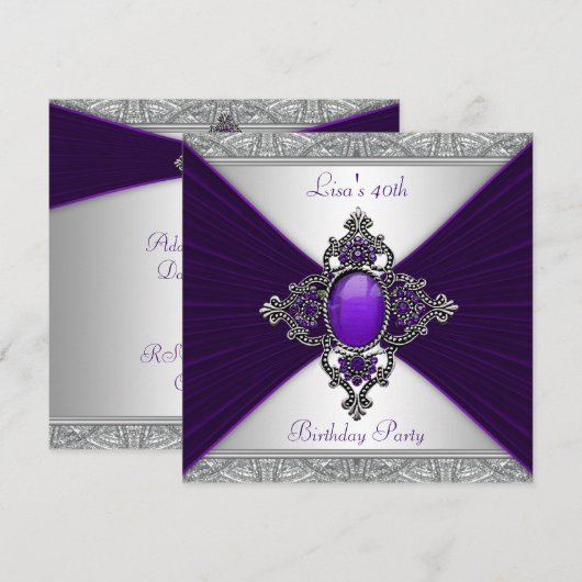 Vrouwen Paarse 40ste verjaardagsfeest Kaart (Voorkant / Achterkant)