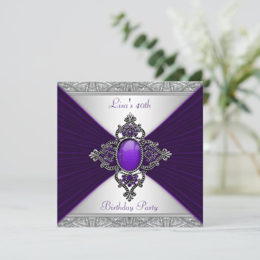 Vrouwen Paarse 40ste verjaardagsfeest Kaart (Staand voorkant)