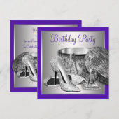 Vrouwen Paarse en zilveren hoge hak verjaardagsfee Kaart (Voorkant / Achterkant)
