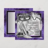Vrouwen Paarse en zilveren verjaardag Masquerade P Kaart (Voorkant / Achterkant)