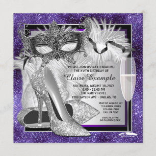Vrouwen Paarse en zilveren verjaardag Masquerade P Kaart