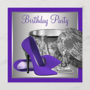 Vrouwen Paarse en zilveren verjaardagsfeestje Kaart