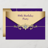 Vrouwen Paarse gouden 50ste verjaardagsfeest Kaart (Voorkant / Achterkant)